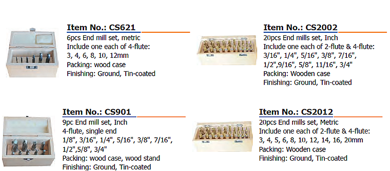 End mill sets